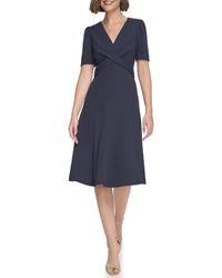 Tommy Hilfiger - Scuba Crepe Structured Short Puff Sleeve Dress - Lyst
