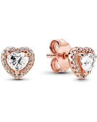PANDORA - Timeless 14k Rose Gold-plated Sparkling Elevated Heart Stud Earrings - Lyst