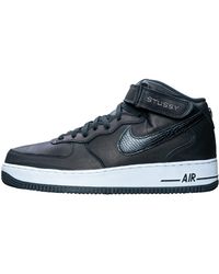 Nike - Air Force 1 Mid Stussy Mens Casual Trainers In Black White - 8 Uk - Lyst