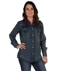 Wrangler - Long Sleeve Snap Western Shirt (Denim) Clothing - Lyst