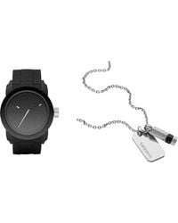 DIESEL - Double Down S44 Schwarze Silikonuhr und Silberfarbener Edelstahl Halskette - Lyst