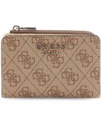 Guess - Geldbörse Laurel II SLG Zip Around Card Case Latte Logo beige - Lyst