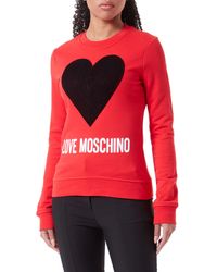 Love Moschino - Slim fit Roundneck Long-Sleeved Maxi Heart with Embroidered Flock Sequins and Logo Water Print Sweatshirt - Lyst