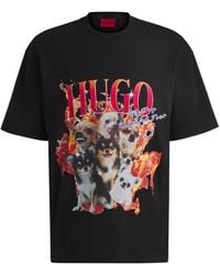 HUGO - S Dugie Oversized-fit T-shirt In Cotton With Dog Graphics Black - Lyst