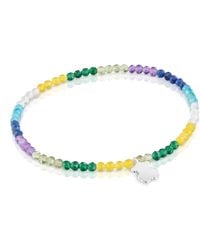 Tous - Bracelet élastique avec boules rondes de pierres précieuses et motif d'ours en argent sterling 17 cm de long - Lyst