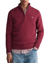 GANT - S Cotton Half Zip Cream Sweater Red L - Lyst