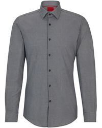 HUGO - S Kenno Slim-fit Shirt In Printed Cotton Canvas Black - Lyst
