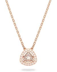 Swarovski - Millenia Pendant Necklace With A White Trilliant Cut Crystal On A Rose Gold-tone Setting And Crystal Pavé On A Simple Chain - Lyst