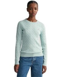 GANT - S Cotton Cable Crew Neck Dusty Jumper Dusty Turquoise S - Lyst