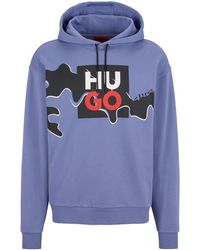 HUGO - Cotton-terry Hoodie With Seasonal Print And Stacked Logo - Lyst
