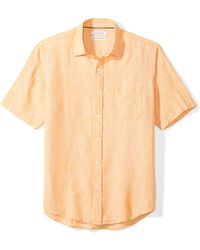 Amazon Essentials Regular-fit Short-sleeve Linen Shirt - Orange