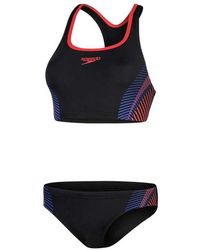 Speedo - Placement 2 Piece Black Red Swimsuit Swimming Costume - Lyst