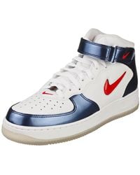 Nike - Air Force 1 Mid Qs Mens Fashion Trainers In White Blue - 7.5 Uk - Lyst