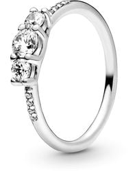 PANDORA - Moments Sterling Silver You And Me Cubic Zirconia Ring - Lyst