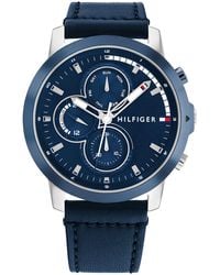 Tommy Hilfiger - Analogue Multifunction Quartz Watch For Men With Blue Leather Strap - 1792051 - Lyst