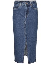 Vero Moda - Midi Denim Skirt With Split 5-pocket Long Skirt - Lyst