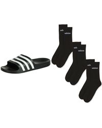 adidas - Adilette Aqua Slides 3 Stripes Crew Socks - Lyst