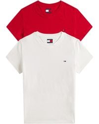 Tommy Hilfiger - Donna T-Shirt iche Corte Confezione da 2 con Scollo Rotondo - Lyst