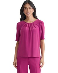 Kasper - Plus Size Pleated Neck Short Sleeve Top - Lyst