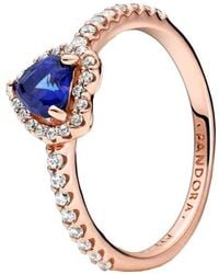 PANDORA - Timeless Bague Cœur en métal plaqué or rose 14 carats avec zircones cubiques transparentes et cristal bleu - Lyst