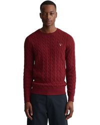 GANT - Cable Knit Crew Jumper Red 604 Large - Lyst