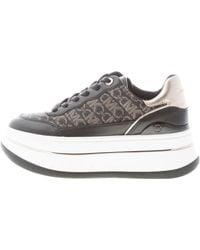 Michael Kors - Donna Sneaker Hayes in Pelle e Tessuto Nero con Stampa Logo Oro Color Nero Size IT 38.5 - EU 39 (US 8.5) - Lyst