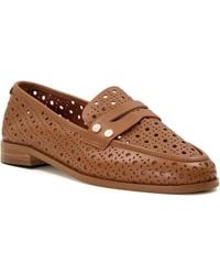 Dune - Ladies Glimmered Laser-cut-detail Penny Loafers Size Uk 5 Tan Flat Heel Loafers - Lyst