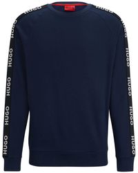 HUGO - S Sporty Logo Sweatsh Cotton-terry Sweatshirt With Logo Tape And Ribbed Cuffs Blue - Lyst
