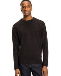 Tommy Hilfiger - S Designer Jumper - Black Jumper S - Sweater - Core Cotton-silk Crew Neck Jumper - Flag Black - Size - Lyst