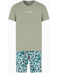 Emporio Armani - Bold Logo Printed Cotton Pajama Short And Tee Set - Lyst