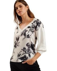 Ted Baker - S Wmk-joiee-v Neck Printed Woven Front Jumper Sweater - Lyst