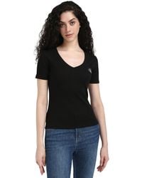 Calvin Klein - Jeans T-Shirt Kurzarm Woven Label Rib V-Neck V-Ausschnitt - Lyst