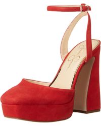 Jessica Simpson - S Deirae Suede Chunky Heel Ankle Strap Red 6 Medium - Lyst