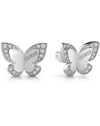 Guess - Love Butterfly Earrings Surgical Stainless Steel Rhodium Plated Logo Ube78010 [ac1126] - Lyst