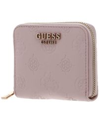 Guess - Jena SLG Zip Around Wallet S Pale Pink Logo - Lyst