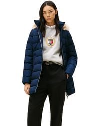 Tommy Hilfiger - Slim Down Coat With Faux Fur Trim - Lyst