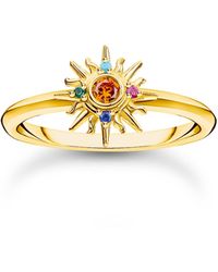 Thomas Sabo - Gold-plated Ring With Sun And Colourful Stones 925 Sterling Silver - Lyst