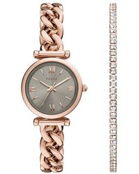 Fossil - Carlie Three-hand Rose Gold-tone Stainless Steel Watch And Bracelet Set - Lyst