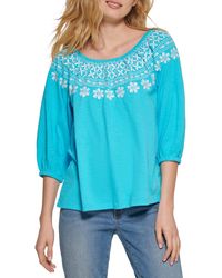 Tommy Hilfiger - Off The Shoulder Embroidered Casual Knit Top - Lyst