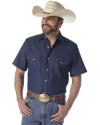 Wrangler - Authentic Cowboy Cut Work Western Long-sleeve Firm Finish Shirt,indigo,15 1/2 35 - Lyst