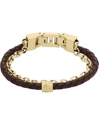 Fossil - Bracelets Bracelet en Acier Jaune et Cuir Marron - Lyst