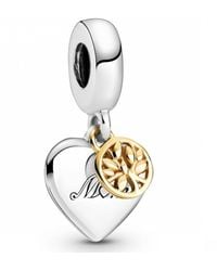 PANDORA - 2-tone Family Tree & Heart Charm Pendant In Sterling Silver And 14 Carat Gold - Lyst