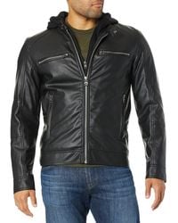 Guess - Faux Leather Hooded Moto Jacket - Lyst