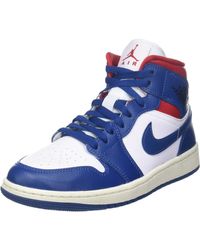 Nike - Air Jordan 1 Mid Womens Fashion Trainers In White Blue Red - 5.5 Uk - Lyst