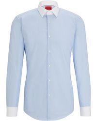 HUGO - S Kenno Slim-fit Shirt In Striped Cotton Poplin Blue - Lyst