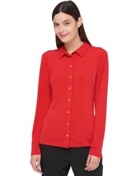 Tommy Hilfiger - Long Sleeve Collared Button Front Top - Lyst
