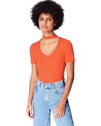 FIND Women's Chocker Neck Slim Fit|#307 Plain Crew Neck Short Sleeve T - Shirt, Red (red Tomato), 8 (manufacturer Size:small)