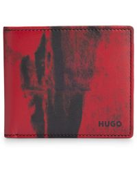 HUGO - Billfold Wallet In Smooth Leather With Seasonal Print - Lyst