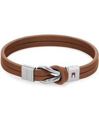 Tommy Hilfiger - Jewelry Stainless Steel And Brown Leather Bracelet - Lyst