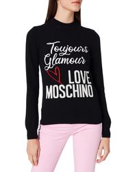 Love Moschino - Regular fit Turtleneck Long Sleeve with Embroidered Slogan and Logo Intarsia in Front Pullover Sweater - Lyst